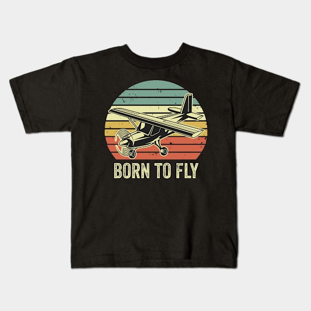 Born To Fly Pilot Funny Aviation Lover Airplane Enthusiast Kids T-Shirt by Visual Vibes